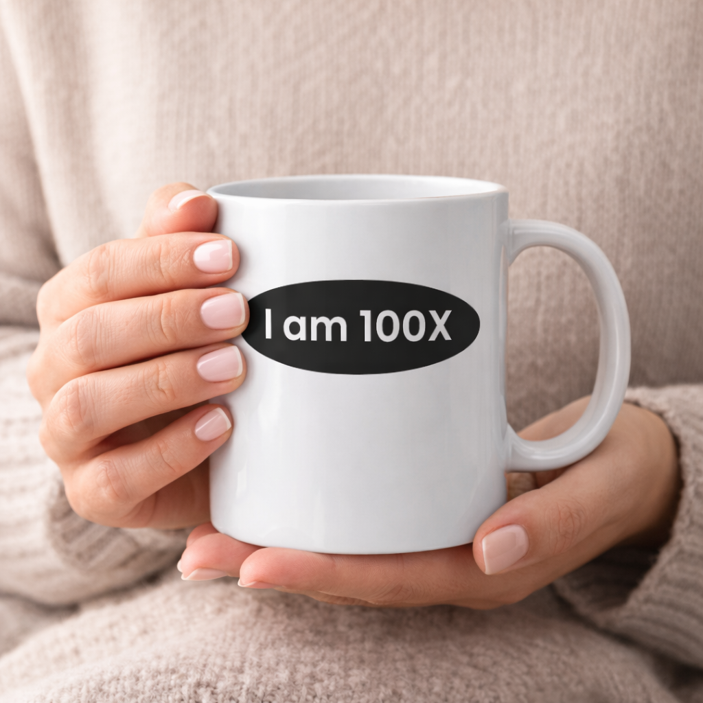 Energy & Vibrations Coffee Mug | I Am 100X | Two-Sided Affirmation Mug